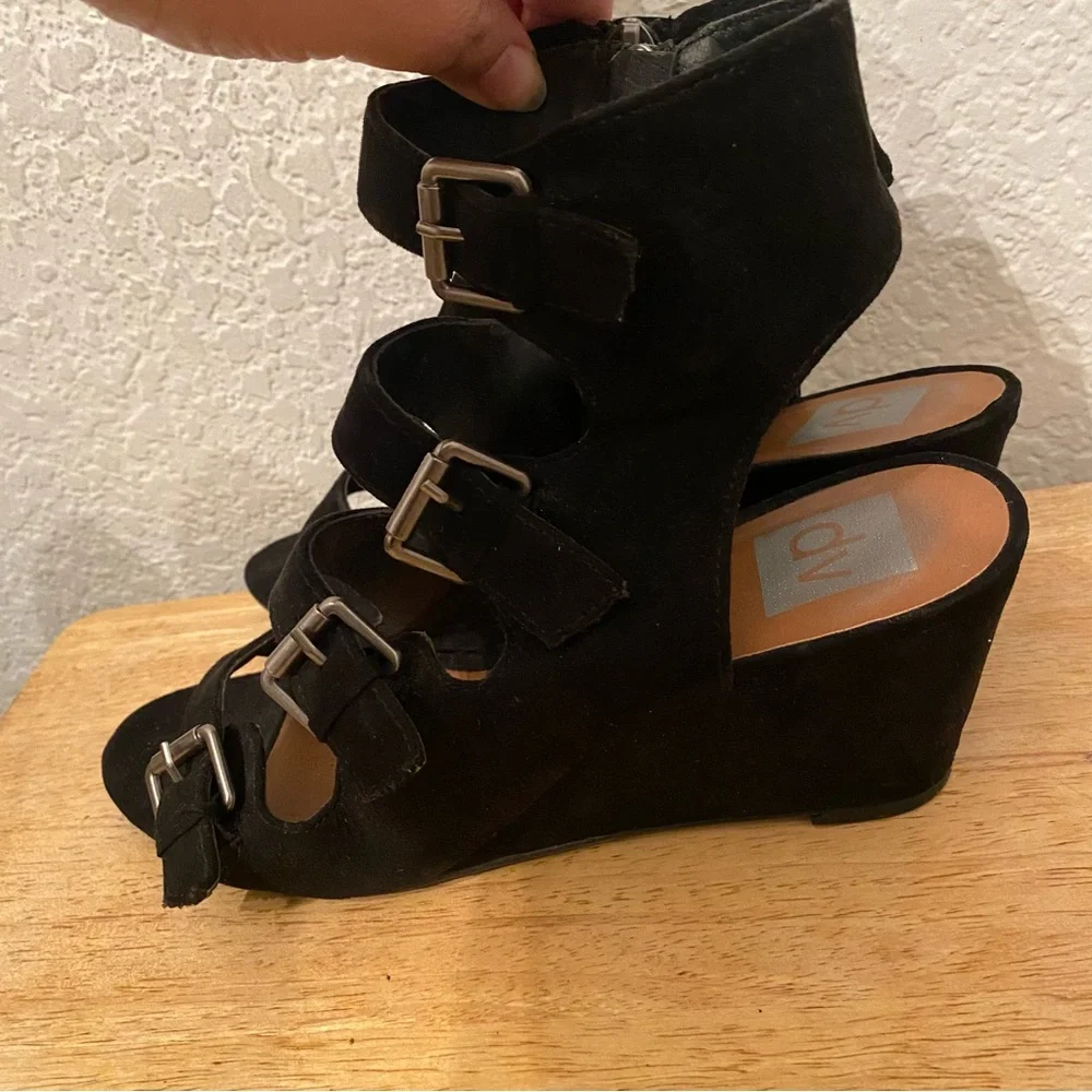 DV Vita Black Wedge Sandals with Buckles
